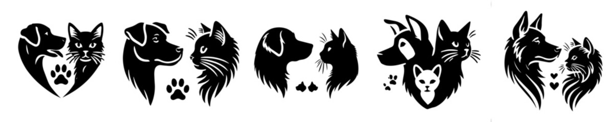 vector set of dog and cat head silhouettes
