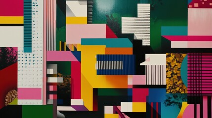 Vibrant Abstract Composition with Geometric Shapes and Bold Colors