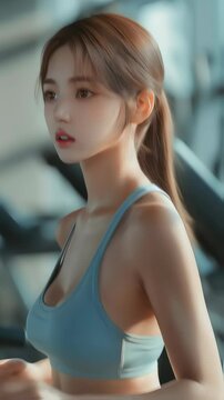 Young woman walks on a treadmill at the gym. cardio exercises in the gym