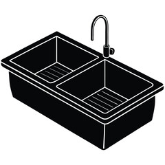 stainless Kitchen Sink Silhouette Vector Illustration - Modern, High-Quality, Functional Design