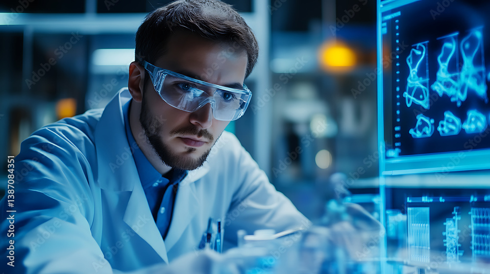 Wall mural a biomedical engineer developing nanobots for targeted drug delivery, high-tech lab with real-time n