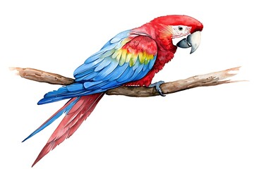 Obraz premium Vibrant Scarlet Macaw Perched on Branch with Colorful Feathers