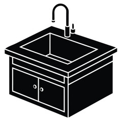 Farmhouse Style Kitchen Sink Silhouette Vector Illustration - Modern, High-Quality, Functional Design