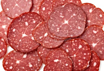 Slices of salami. Isolated on a white background.