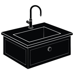 Farmhouse Style Kitchen Sink Silhouette Vector Illustration - Modern, High-Quality, Functional Design
