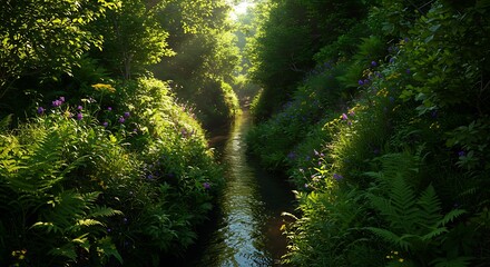 Obraz premium Sun-Dappled Secret Passage AI Generated