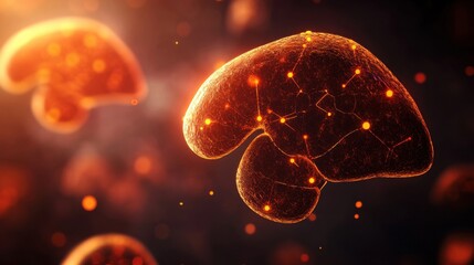 health abstract background with glowing liver cells