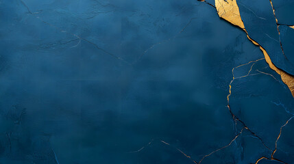 Abstract dark blue marble texture with gold veins