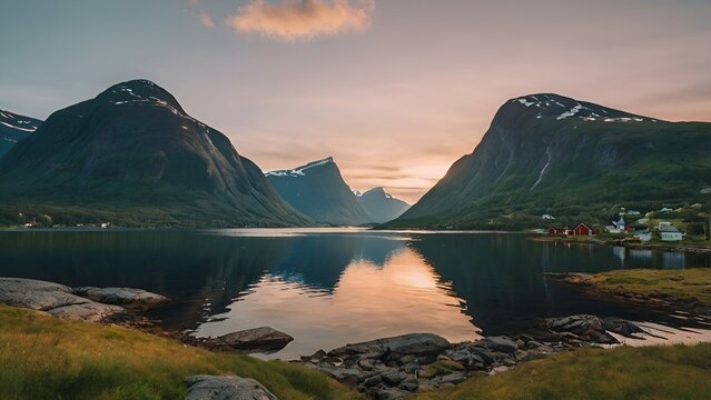 Scandinavian Summer Sunset at Stetind National Mountain and Fjord