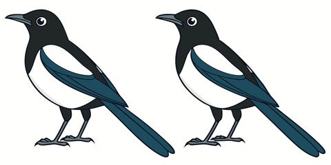 Stylized Vector Illustration of Magpie Birds - Perfect for Nature Themes