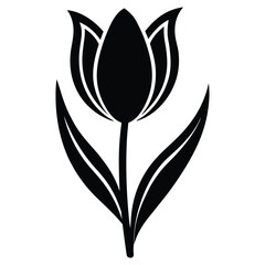 Minimalist hand drawn tulip icon with a curved stem, perfect for nature and floral designs