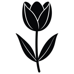 Minimalist hand drawn tulip icon with a curved stem, perfect for nature and floral designs