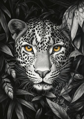 Obraz premium Realistic drawing of a leopard in tall grass showcasing intricate details and textures during a serene moment in the wild Generative AI