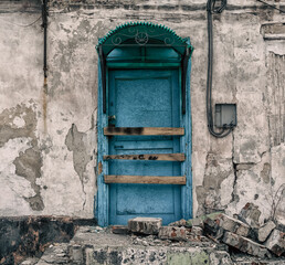 destroyed and burned houses in the city in Ukraine