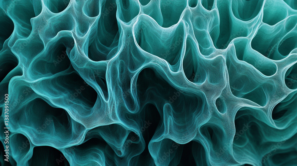 Fototapete abstract turquoise organic structure with interconnected shapes and wavy lines texture design