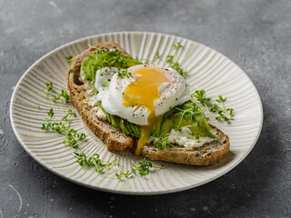 Bruschetta with avocado and poached egg