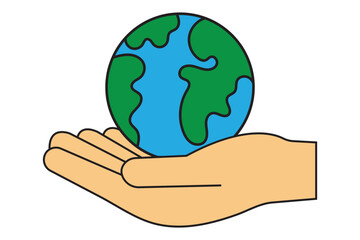 World ecology icon with hands holding the globe illustration in bold black design on white background with copy space . 