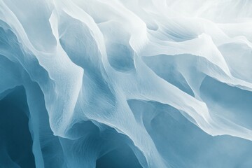 Obraz premium Frozen ice crystals create delicate abstract patterns in soft blue-white shades highlighting winters beauty and minimalism