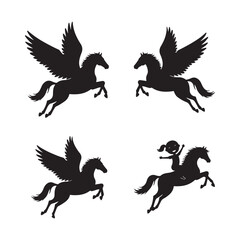 Obraz premium cute pegasus horse animals unicorn clipart cartoon icon set vector design illustrations