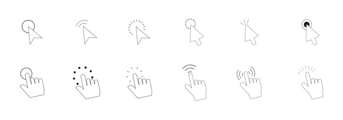 Mouse Click Pointer Icon Set and Computer Mouse Flat Design. 