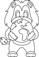 Lion Earth globe Animal Vector Graphic Art Illustration