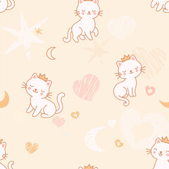 Seamless pattern featuring adorable kittens wearing cute little crowns
