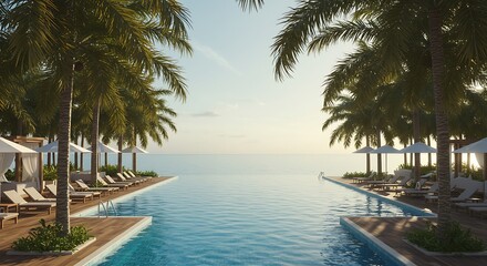 Fototapeta premium Infinite Pool: Tropical Dawn AI Generated