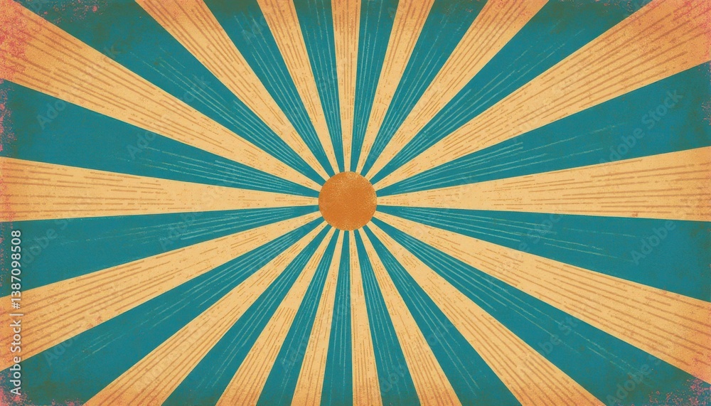 Aufkleber abstract background with vintage teal sunburst and textured radial lines for retro style presentatio