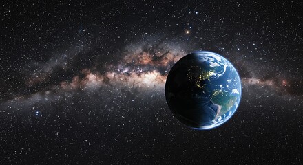 Naklejka premium Cosmic Embrace: Earth and the Milky Way AI Generated