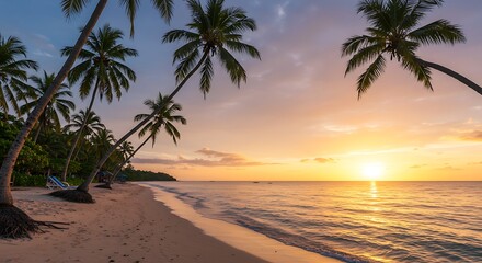 Golden Hour Palms: Tropical Sunset Serenity AI Generated