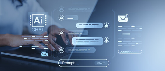 AI chatbot conversation interface displayed on laptop with user typing input.