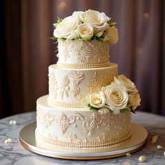 Elegant Rosey Wedding Cake