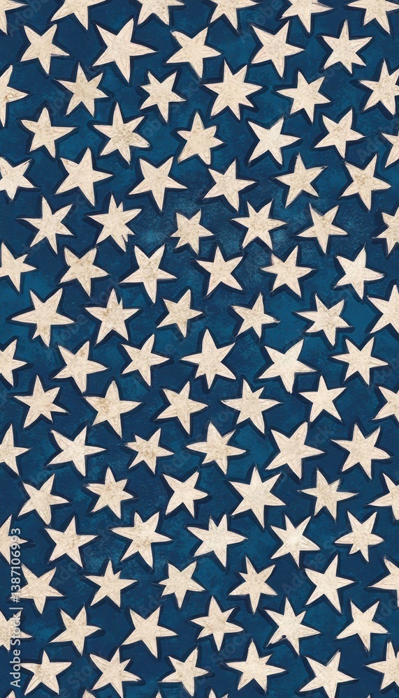 Poster seamless backdrop design with hand-painted celestial stars over a textured deep blue surface