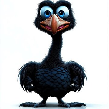 Animated Dodo Bird with Big Eyes on White Background: Detailed, Cartoonish, and Full of Character
