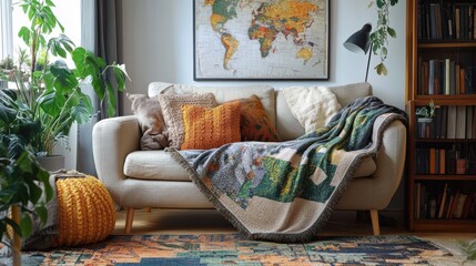 A cozy living room scene featuring plants and comfortable seating arrangements