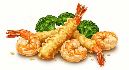 Golden Tempura Shrimp & Broccoli: A Delicious Dish AI Generated