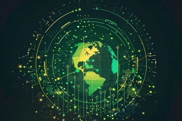 Abstract Globe Illustration with Green Arrows for Development