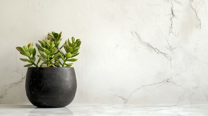 Fototapeta premium Elegant tabletop succulent arrangement showcasing natural beauty against a textured marble background