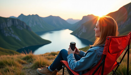 Fototapeta premium Serene Sunset View from Mountaintop