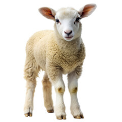 Fototapeta premium Cute Lamb Standing On white Background Adorable Baby Sheep Portrait
