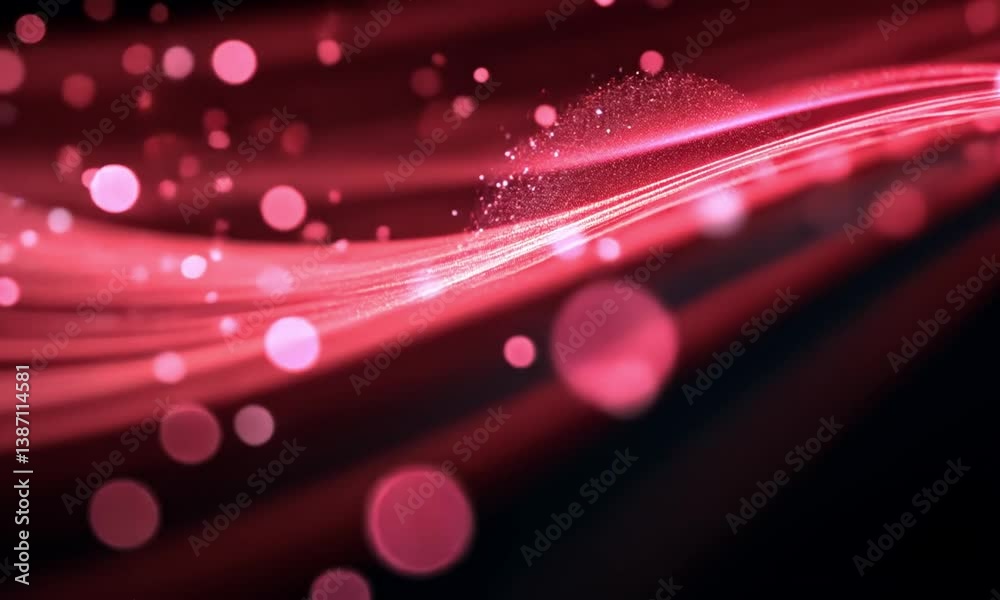 Poster heart shape forming through red swirling particles with a soft glow on a dark background made with g