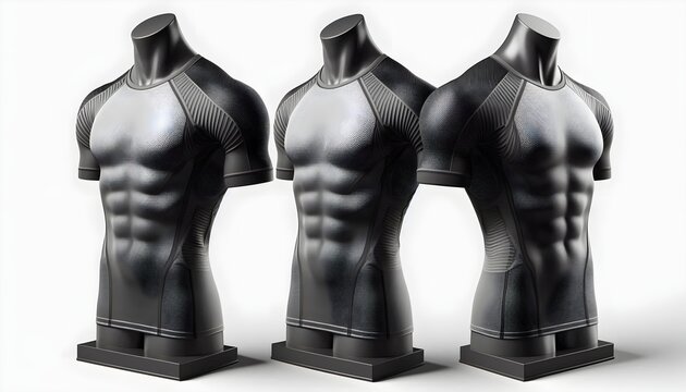 Activewear T-shirt with side and front views featuring subtle mesh texture and ergonomic design on blank form