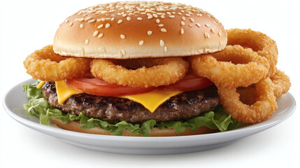 Classic Cheeseburger with Stacked Onion Rings