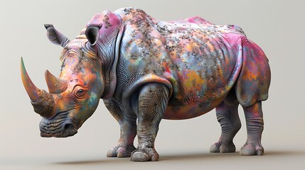 Fototapeta premium 3D model of a multi-colored rhinoceros
