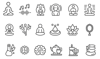 Yoga and meditation icons. Large set of yoga and Meditation trendy minimal icons. Yoga Pose, Meditation, Stretching icon. Design signs for web page, mobile app, packaging design. Vector illustration