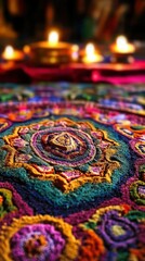 Vibrant Rangoli Art: Festive Lights and Cultural Heritage Celebration Display