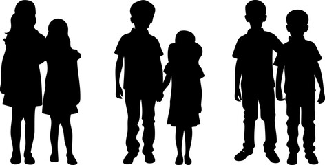siblings silhouette set illustration