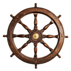 Obraz premium Wooden ship wheel nautical decoration on transparent background