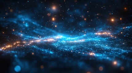 Naklejka premium Abstract digital waves, glowing particles, dark background