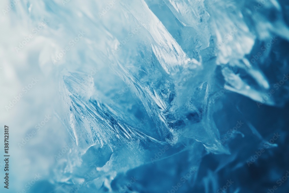 Poster Frozen ice crystals create delicate abstract patterns with a soft blue-white gradient, showcasing winter minimalism in natures beauty
